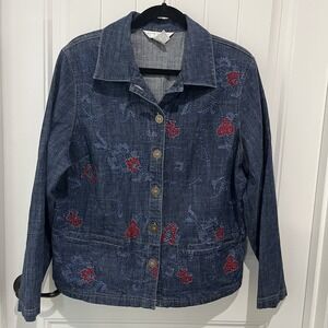 Vintage 90s Denim Jacket Sz 1X Embroidered Floral Cottage Grannycore